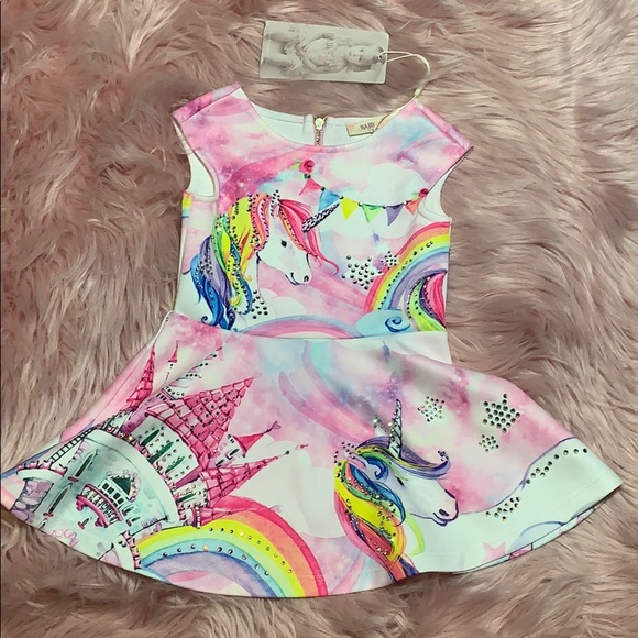 NWT Beautiful Unicorn/Rhinestone Fit & Flare Dress - Picture 2 of 3